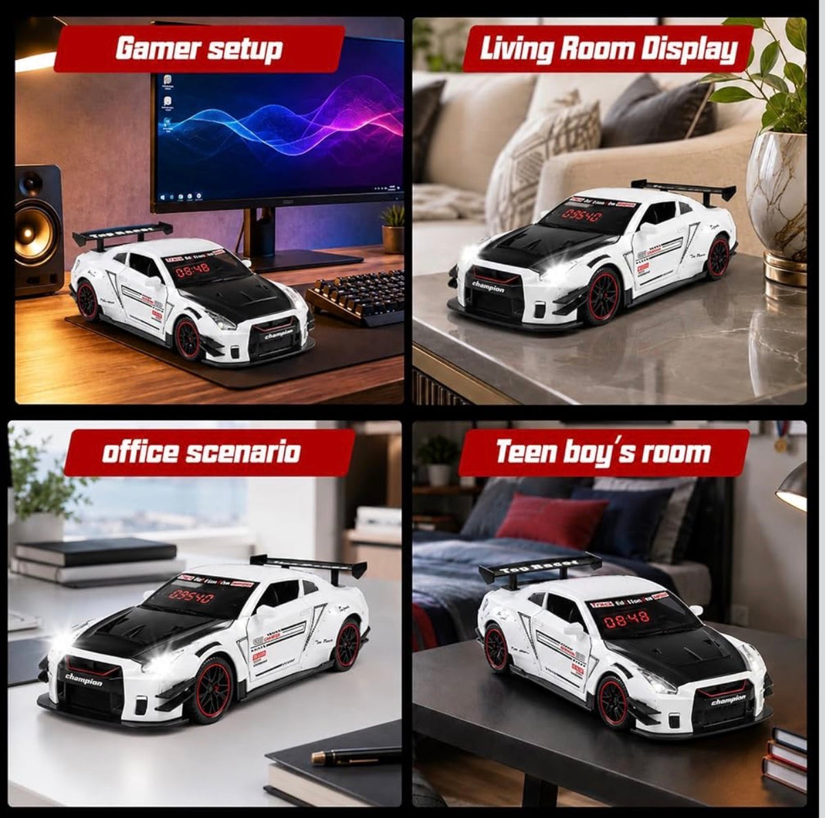 GTR ,Car Loud Alarm Clock for Heavy Sleepers Adults with Engine Sound Racing Alarm Clock