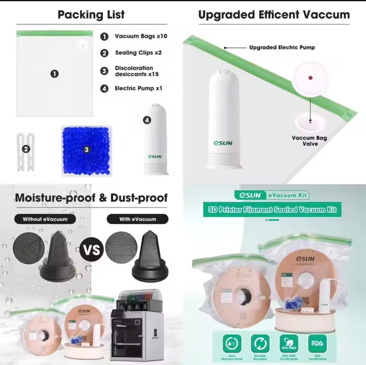 ESUN Storage Bag Kit 3D Printing Silk PLA PETG TPU Filament Sealed Vacuum Keep Dry Avoid Moisture for 3D Printer Spools